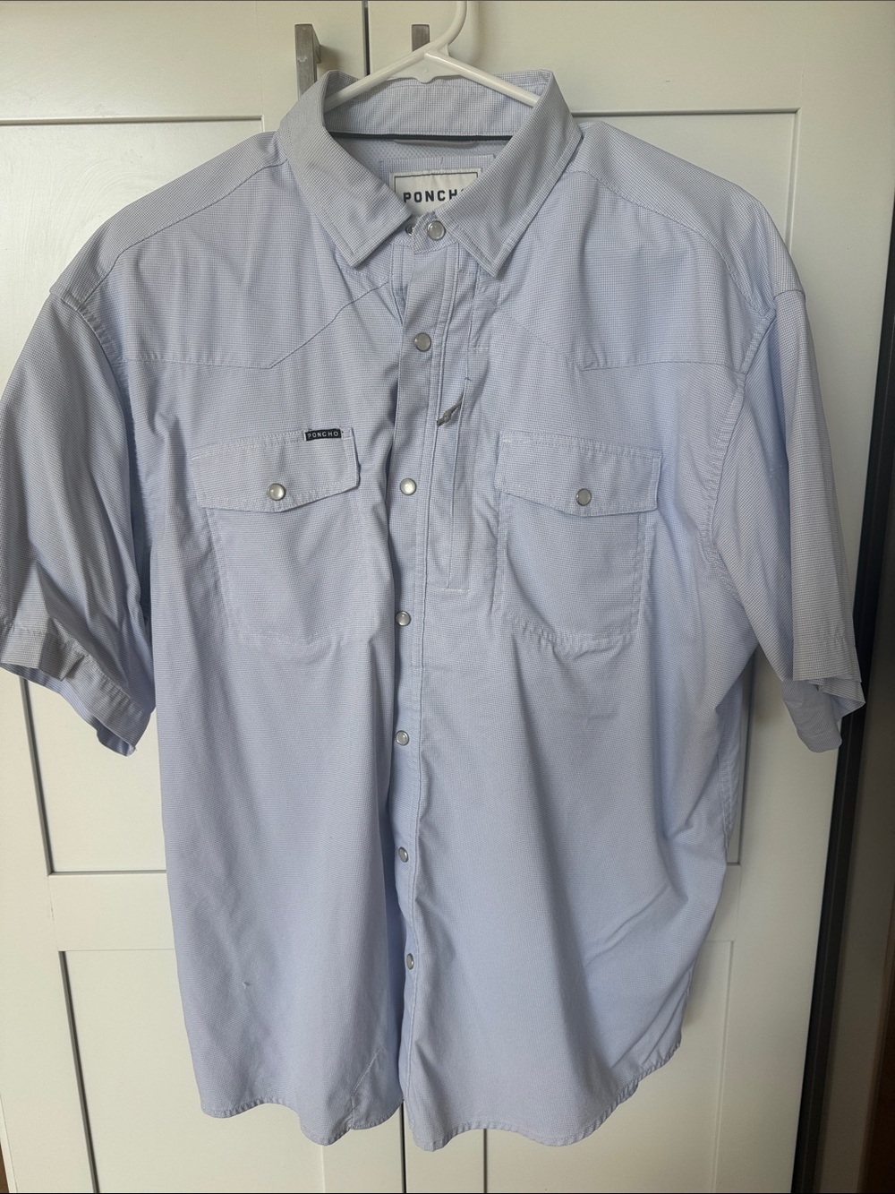 Poncho Short-Sleeve Button-Down Shirt in Light Blue